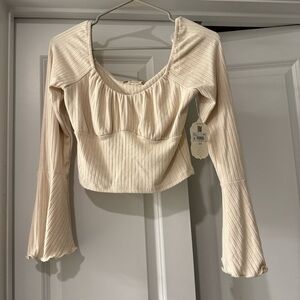 Cream Ribbed Women's Top